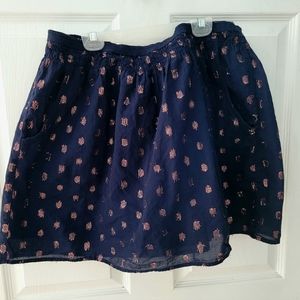 J. Crew Navy Blue Mini Skirt with Metallic Pink Accents. - Size Medium